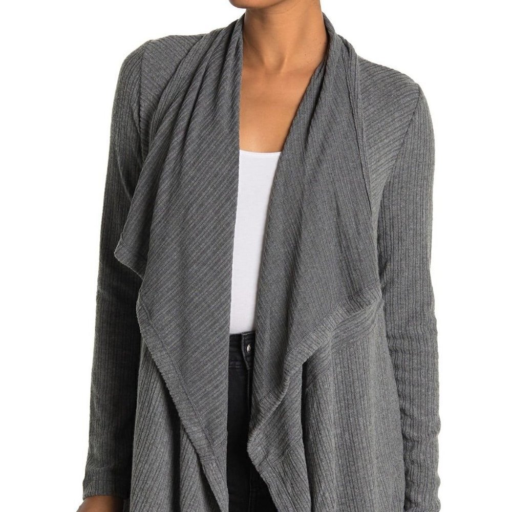 H By Bordeaux BNWOT Grey Cardigan NEW Waterfall Open Front Pockets